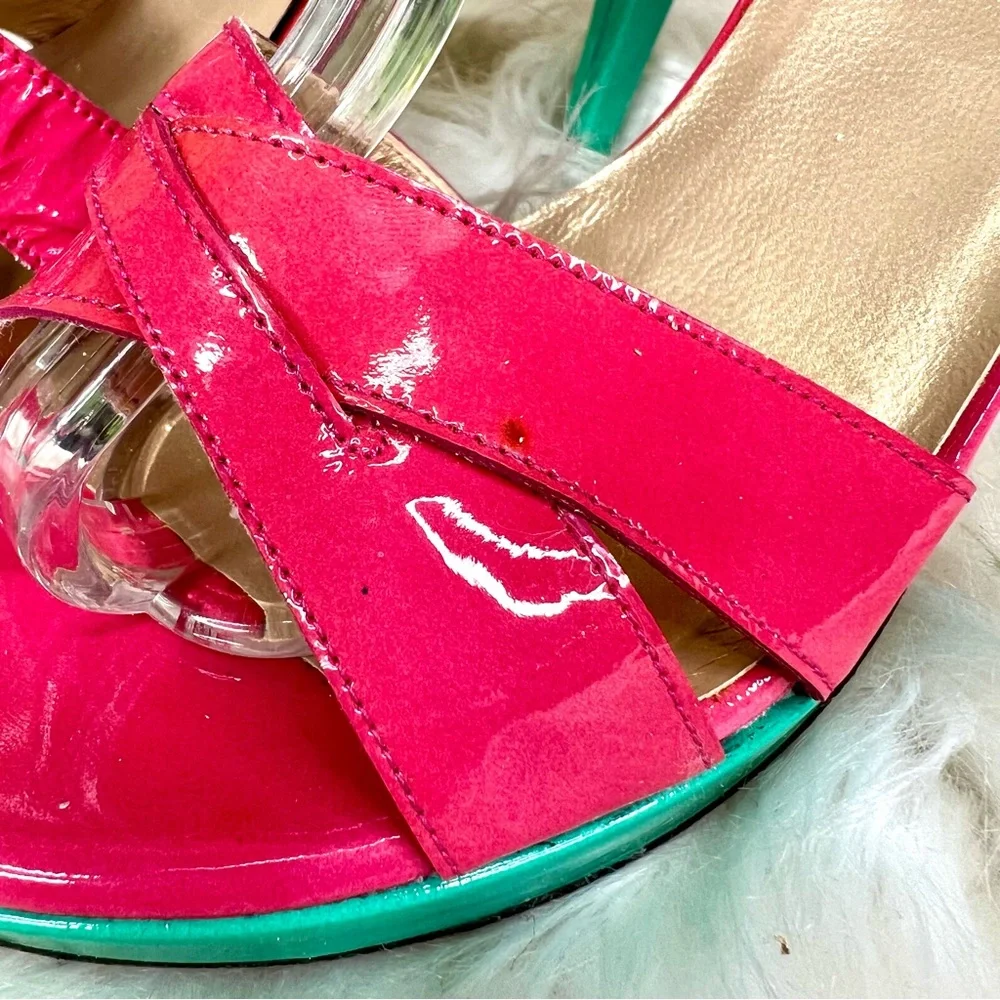 STUART WEITZMAN Patent Leather Multicolor Strappy Platform Sandals, 6.5 - Picture 4 of 15